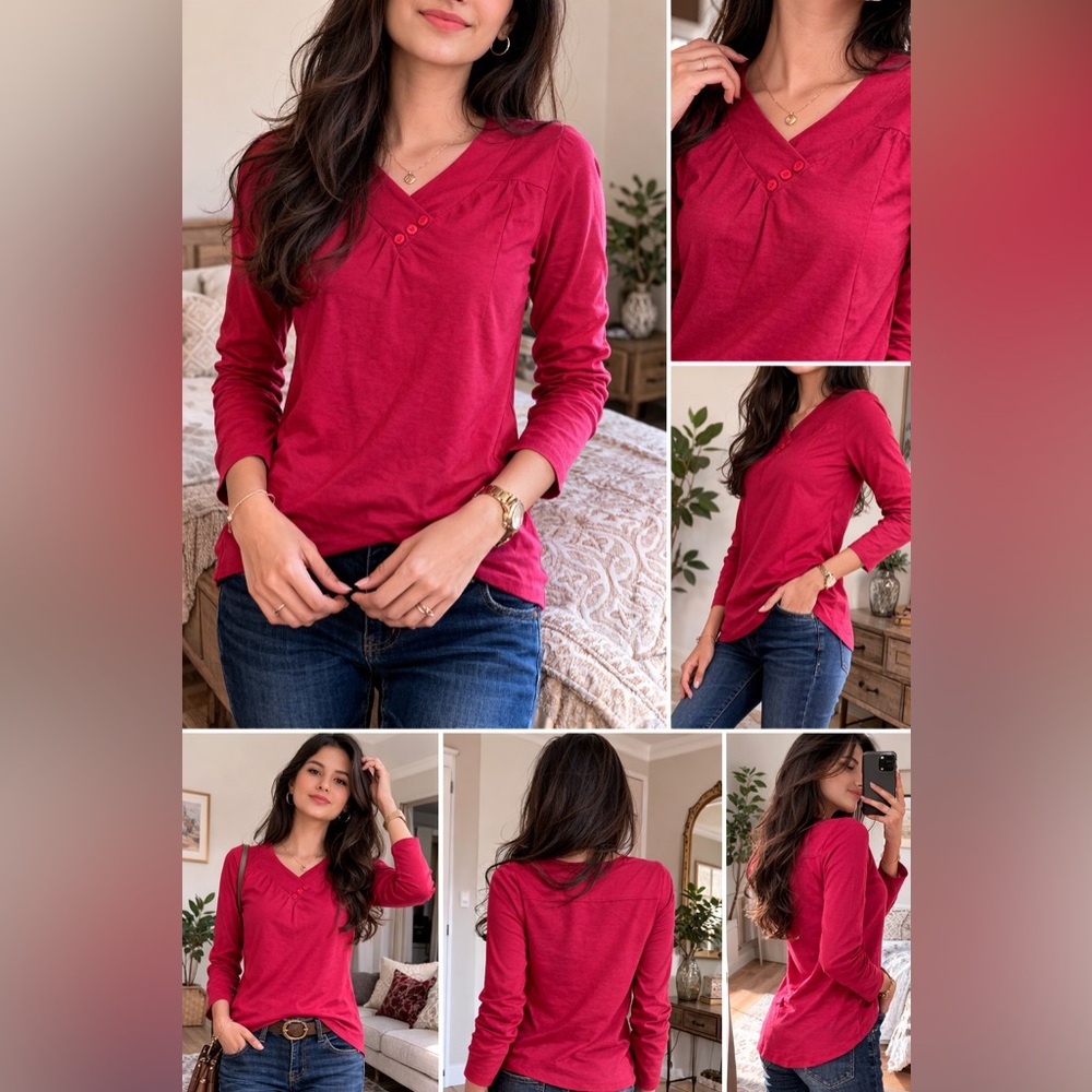 N Touch Petite Red Long Sleeve Top PM